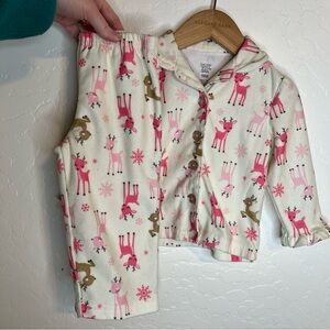 Carter’s Christmas PJ set 18mo Pink White Reindeer 2 piece button front Pajamas